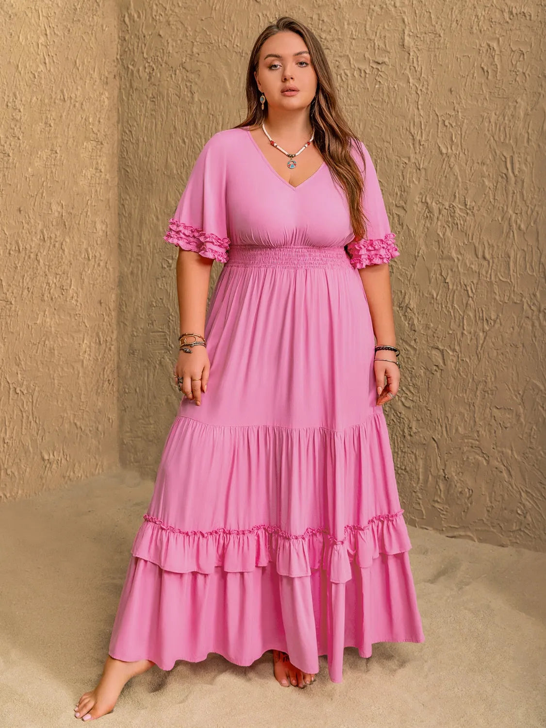 Plus Size V-Neck Half Sleeve Maxi Dress Plus Size V-Neck Half Sleeve Maxi Dress