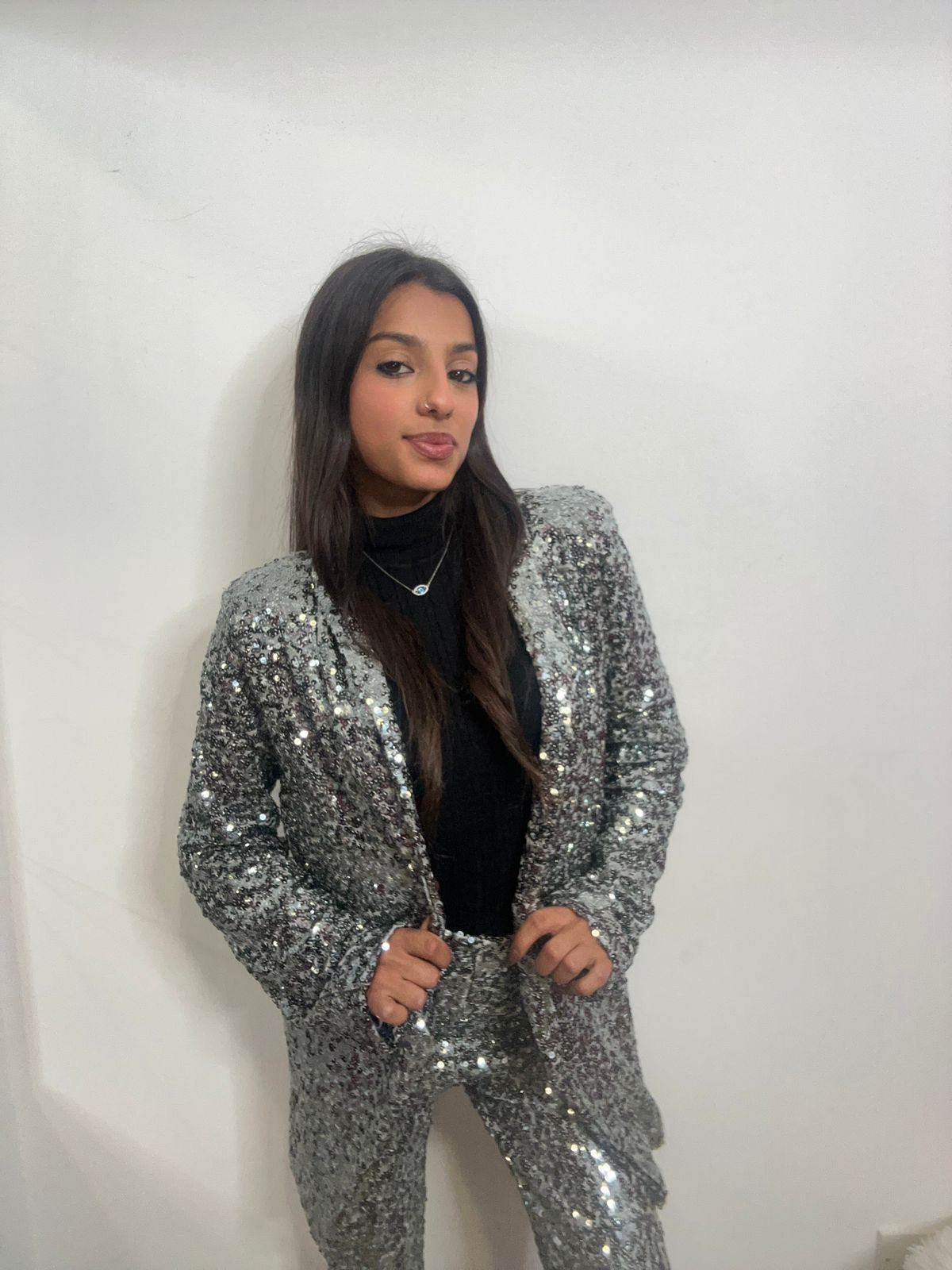 Silver Sequin Blazer Co-Ord Set