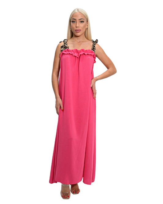 Chic Coral Cascade: Summer Elegance Maxi Dress