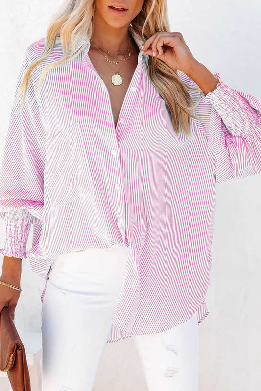 Blush Striped Boyfriend Shirt in Pink