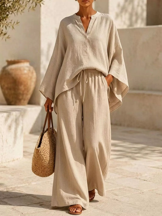 Avenue Curve Wide-Leg Trouser Set in Tan