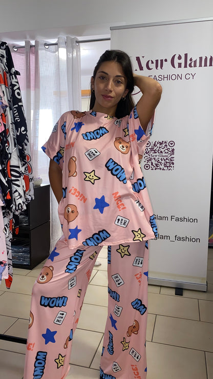 New Glam Cartoon Pyjamas (Pink- TEDDY BEAR)