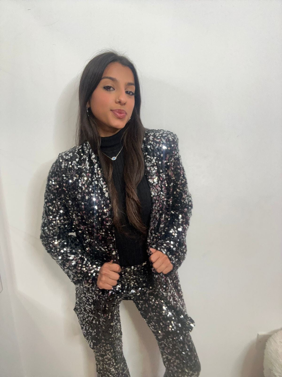 Gunmetal Sequin Blazer Co-Ord Set