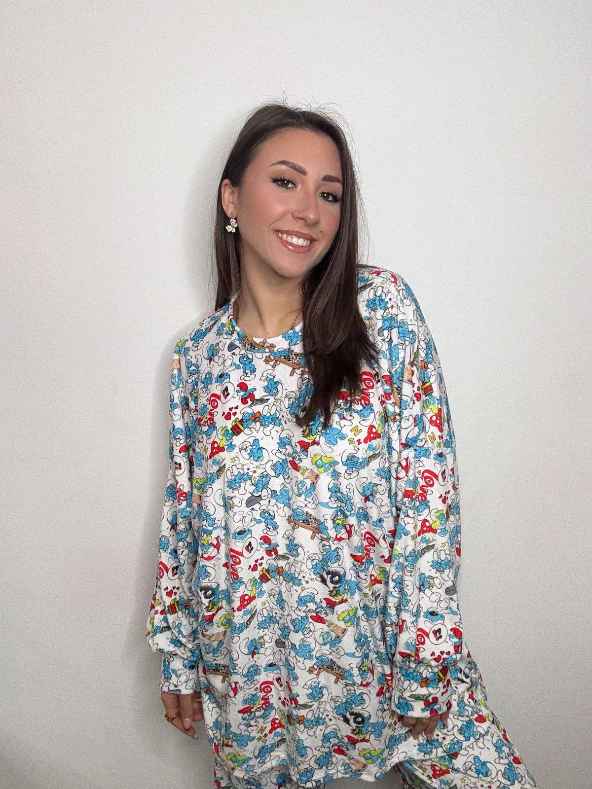 Classic Blue Cartoon Oversized Pyjama Set